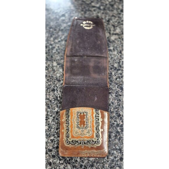 Antique Paper Cigarette Leather Case  Gold, Brown & Black Made In Italy #704 - Picture 3 of 7
